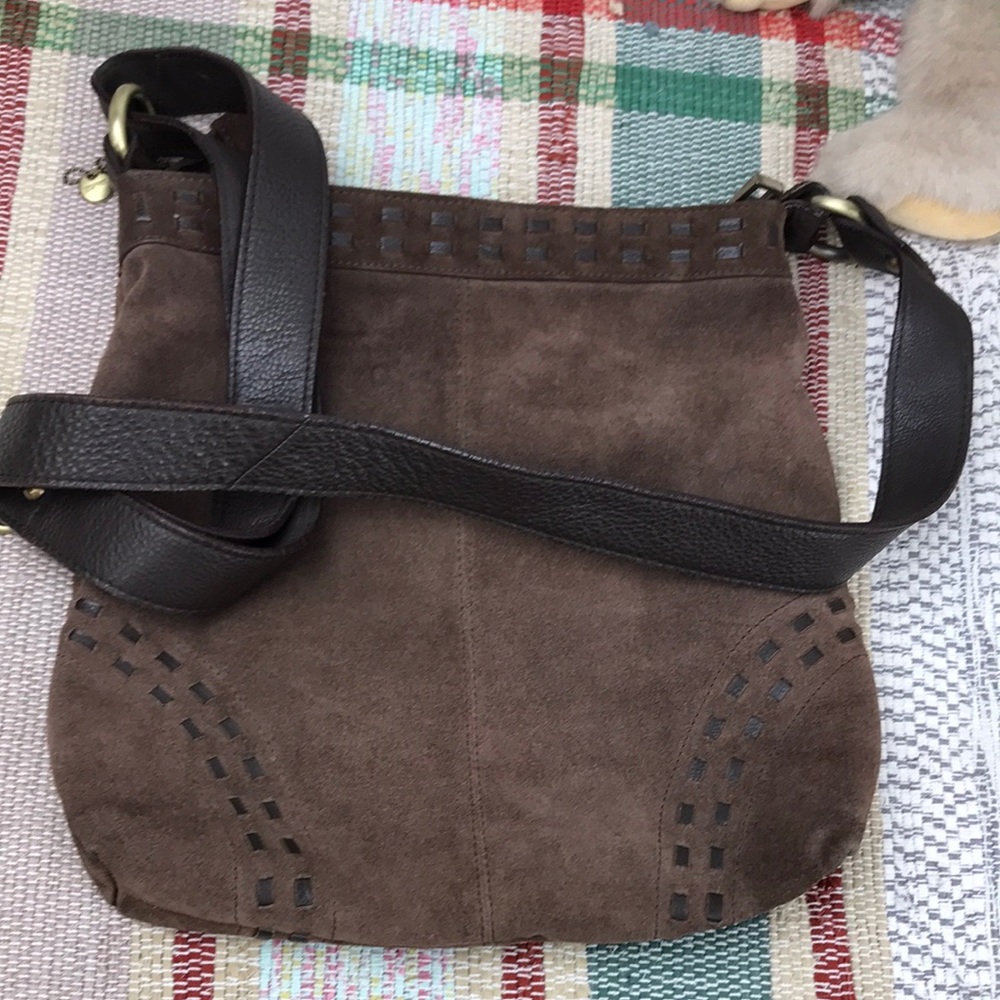 Esprit Brown Suede Crossbody Bag with Dark Brown Strap